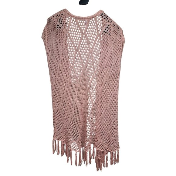 No Boundaries Coral Open Knit Fringe Cardigan Vest Womens L Boho Festival - Picture 2 of 5